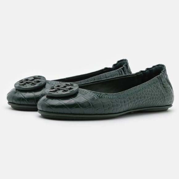 Tory Burch $248 Minnie Croc Embossed Green Verde Ballet Flats 9 - Picture 4 of 13